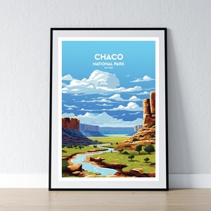 Póster del Parque Nacional de la Cultura Chaco. Impresión minimalista del Parque Nacional de la Cultura Chaco. Decoración del hogar. Arte de pared. Regalo de viaje. WPA.