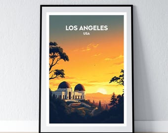 Los Angeles Poster LA Griffith Observatory Print California Wall Art Gift Travel Poster Print Home Wall Decor Illustration
