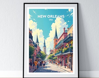 New Orleans Poster NOLA Print USA Wall Art Gift Travel American Poster Print Home Wall Decor Illustration