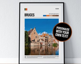 Bruges Poster Bruges Wall Art Bruges Coordinates Photo Print Travel Gift Belgium Poster Print Home Wall Decor