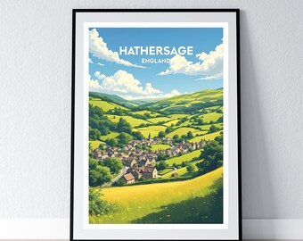 Hathersage Poster Hathersage Print Peak District Wall Art Gift Travel Poster Print Home Wall Decor Illustration