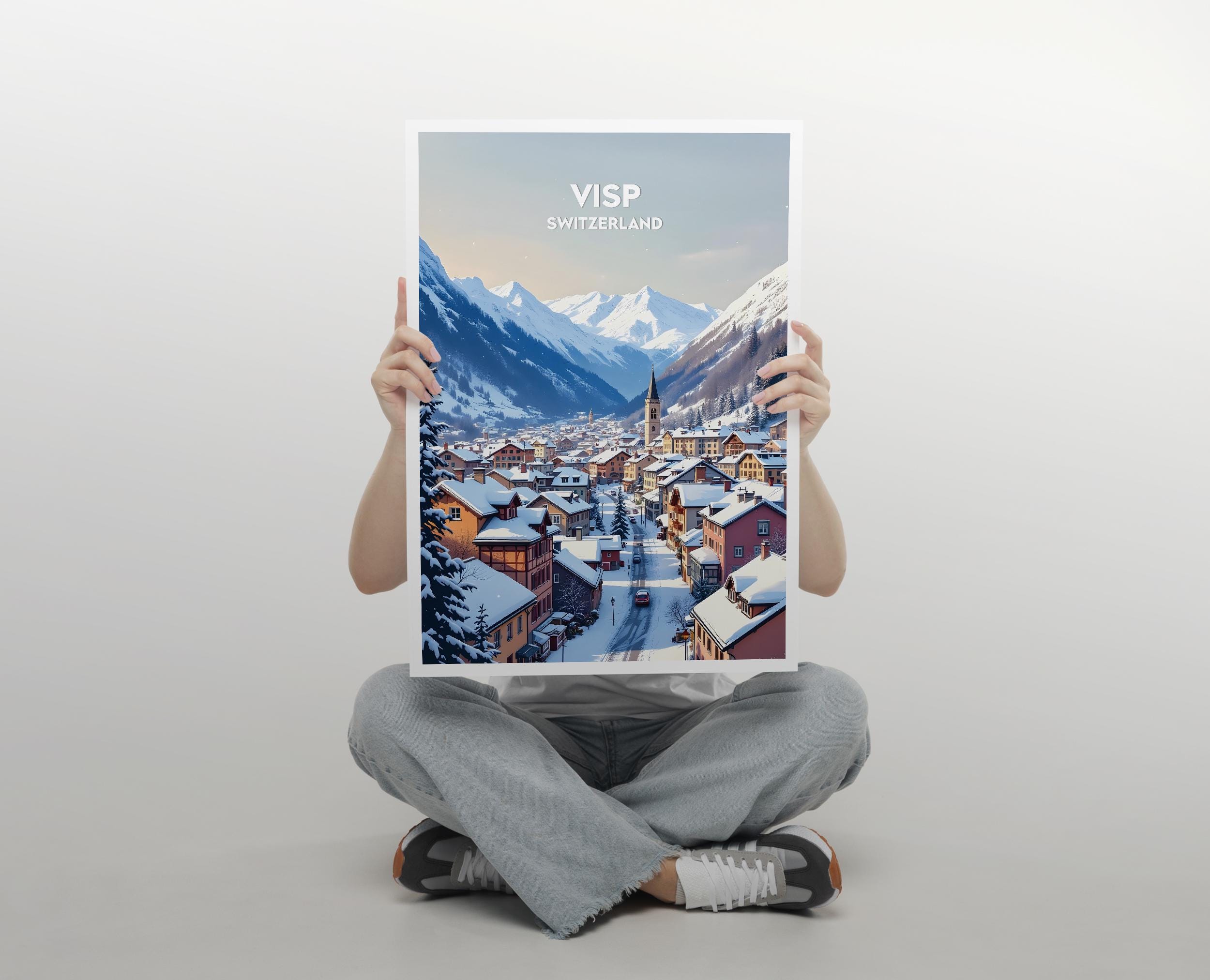 Visp Switzerland Poster Visp Print Swiss Alps Wall Art Gift Travel