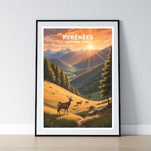 Pyrenäen Nationalpark Poster Pyrenäen Nationalpark Druck Minimalistisches Poster Print Wohnkultur Wand Kunst Reise Geschenk WPA