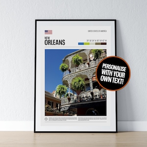 New Orleans Poster New Orleans Wandkunst New Orleans Koordinaten Louisiana USA Foto Druck Reisegeschenk Poster Print Home Wand Dekor