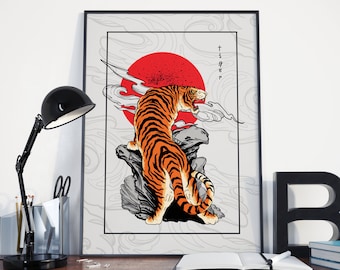 Stampa di tigre giapponese, stampa di tatuaggio, tatuaggio tradizionale, tigre, arte murale giapponese, stampa d'arte giapponese, tatuaggio da parete, arte del tatuaggio giapponese