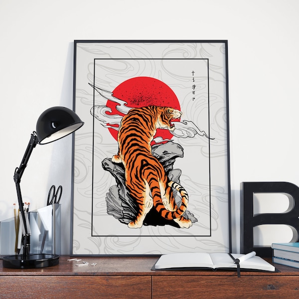 Japanischer Tiger Druck, Tattoo Print, Traditionelles Tattoo, Tiger, japanische Wandkunst, Japan Kunstdruck, Tattoo Wandkunst, Japanische Tattoo Kunst