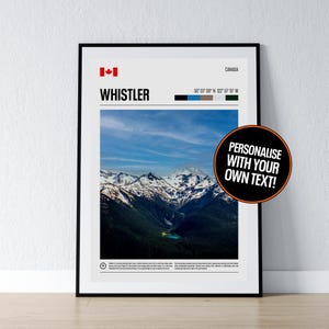 Póster de Whistler, arte mural de Whistler, coordenadas de Whistler, Columbia Británica, Canadá, impresión fotográfica, regalo de viaje, póster impreso, decoración de pared para el hogar