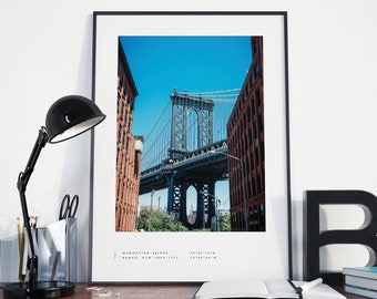 New York Print, New York Poster, New York Wall Art, New York Black and White, New York Coordinates, New York Travel, Brooklyn, Home Decor