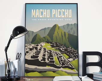 Machu Picchu Vintage Style Poster - Travel, Print, Wall Art, Andes Mountains, Peru, City, Decor, Wanderlust, Retro, Inca Trail, Decoration