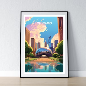 Chicago Poster Chicago Druck Chicago Wand Kunst Geschenk Reise Poster Druck Haus Wand Dekor Illustration