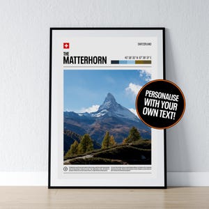 Póster del Matterhorn, arte mural del Matterhorn, coordenadas del Matterhorn, impresión fotográfica, regalo de viaje, póster impreso, decoración de pared para el hogar