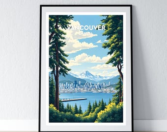 Vancouver Poster Vancouver Print Canada Wall Art Gift Travel Poster Print Home Wall Decor Illustration