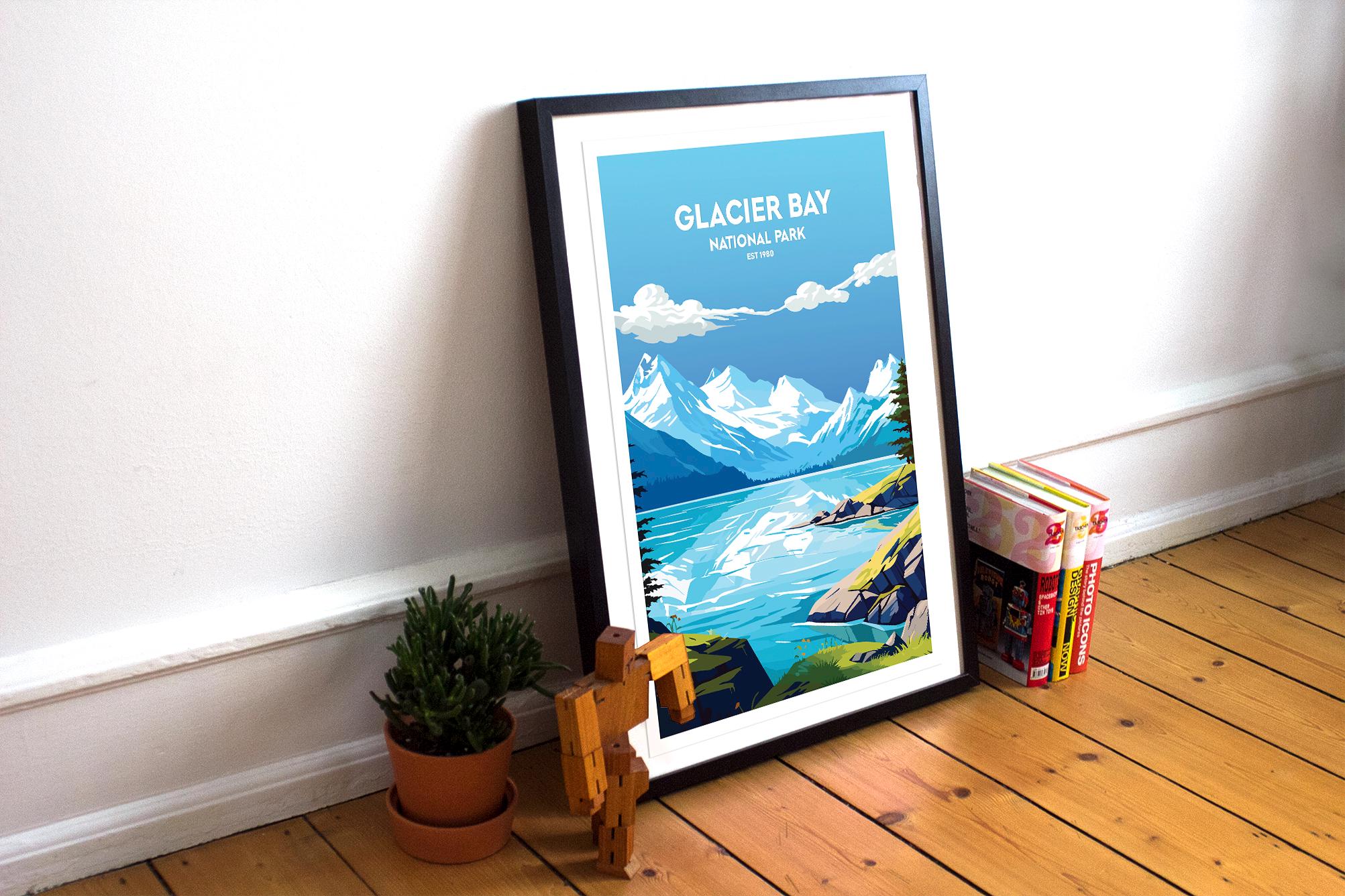 Stampa artistica su tela, motivo: Glacier Bay, Alaska, per ufficio, famiglia, camera da letto, regalo, decorazione da parete, 20 x 30 cm, senza cornice