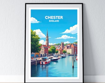 Chester Poster Chester Print River Dee Wall Art Gift British Travel Poster Print Home Wall Decor Illustration