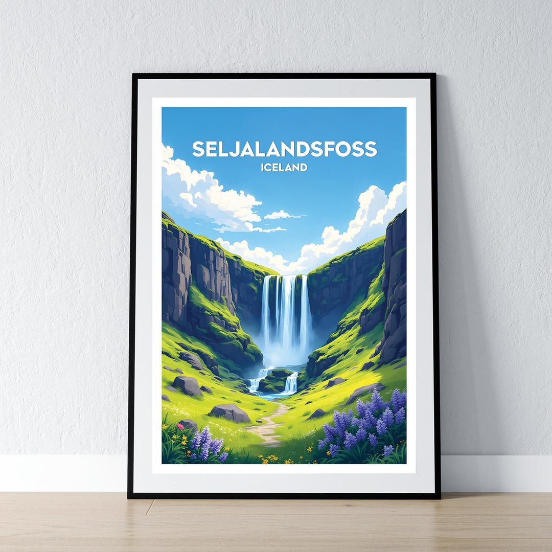 Seljalandsfoss Poster Iceland Waterfall Print Icelandic Wall Art Gift ...
