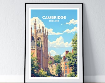Cambridge Poster Cambridge Print UK Wall Art Gift Travel Poster Print Home Wall Decor Illustration