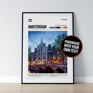 Poster d'Amsterdam Art mural d'Amsterdam Impression photo avec coordonnées d'Amsterdam, cadeau de voyage, impression d'affiche aux Pays-Bas, décoration murale pour la maison