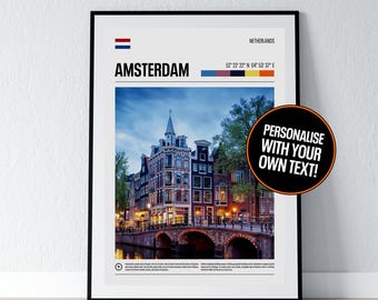 Amsterdam Poster Amsterdam Wall Art Amsterdam Coordinates Photo Print Travel Gift Netherlands Poster Print Home Wall Decor