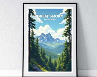 Great Smoky Mountains National Park poster Great Smoky Mountains National Park print minimalistische poster print Home decor kunst aan de muur reizen cadeau