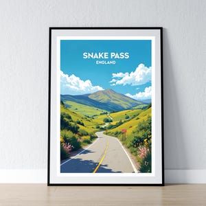 A57 Snake Pass-affisch Glosso-tryck Manchester Sheffield väggkonst gåva Peak District reseaffisch tryck hem väggdekor illustration