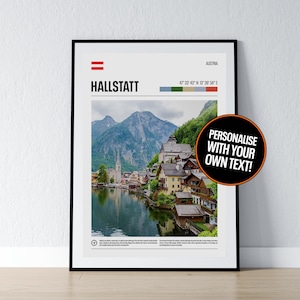 Poster di Hallstatt, Arte murale di Hallstatt, Hallstatt, Austria, Alpi, Coordinate, Stampa fotografica, Poster da viaggio, Stampa, Decorazione da parete per la casa