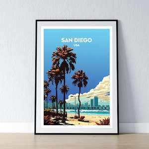 Póster de San Diego, impresión de San Diego, arte mural de San Diego, regalo, póster de viaje, impresión, decoración de pared para el hogar, ilustración, WPA, California, EE. UU.