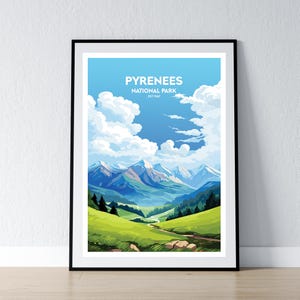 Poster del Parco Nazionale dei Pirenei, stampa del Parco Nazionale dei Pirenei, poster minimalista, decorazione da parete per la casa, regalo da viaggio, WPA