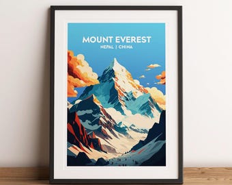 Impression du mont Everest, affiche du mont Everest, coordonnées du mont Everest, art mural mont Everest, impression photo mont Everest, voyage dans l'Everest