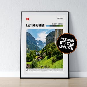 Lauterbrunnen Poster Lauterbrunnen Wall Art Lauterbrunnen Koordinaten Foto Druck Reise Geschenk Schweizer Alpen Poster Print Home Wand Dekor