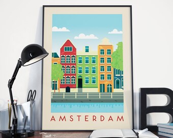 Amsterdam Print, Amsterdam Poster, Amsterdam vintage Retro Print, Amsterdam vintage Retro Poster, Amsterdam Wall Art, Amsterdam Travel