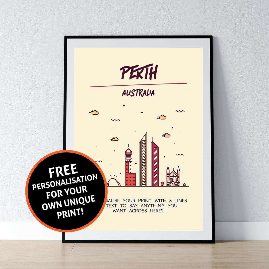 Perth Community Posters Personalised Perth Print – Modern Minimal City Skyline Poster, Custom ...