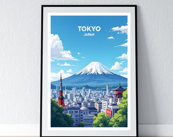 Póster de Tokio, Tokio, Japón, impresión, arte mural japonés, regalo, póster de viaje, impresión, decoración de pared para el hogar, ilustración