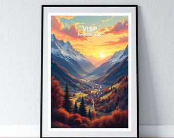 Visp Switzerland Poster Visp Print Swiss Alps Wall Art Gift Travel