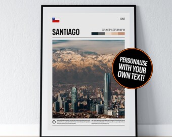 Santiago Poster Santiago Wall Art Santiago Chile Coordinates Photo Print Travel Gift Poster Print Home Wall Decor