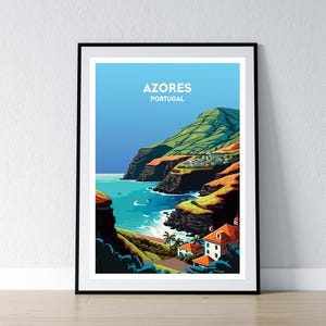 Azoren Poster Azoren Druck Azoren Inseln Wand Kunst Geschenk Reise Poster Druck Home Wand Dekor Illustration Portugal WPA