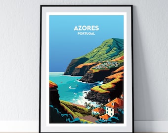 Azores Poster Azores Print Azores Islands Wall Art Gift Travel Poster Print Home Wall Decor Illustration Portugal WPA