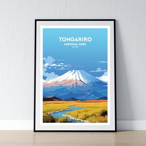 Póster del Parque Nacional Tongariro. Impresión minimalista. Decoración del hogar. Arte de pared. Regalo de viaje. WPA.