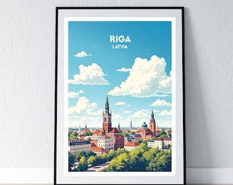 Riga Poster Riga Print Latvia Wall Art Gift Travel Poster Print Home Wall Decor Illustration