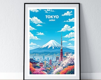 Tokyo Poster Tokyo Japan Print Japanese Wall Art Gift Travel Poster Print Home Wall Decor Illustration