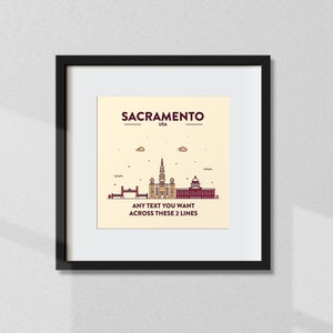 Personalised Sacramento Print, Customised Sacramento Poster, Sacramento Coordinates, Sacramento Wall Art, Wall Print, Travel Gift, Souvenir
