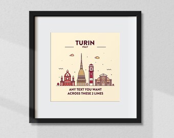 Personalised Turin Print, Customised Turin Poster, Turin Coordinates, Turin Wall Art, Wall Print, Travel Gift, Souvenir, Home Decor