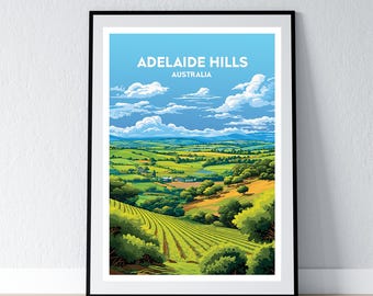 Adelaide Hills Poster Adelaide Hills Print Adelaide Hills Wall Art Gift Travel Poster Print Home Wall Decor Illustration WPA