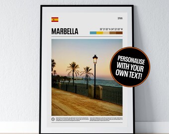Marbella Poster Marbella Wall Art Marbella Spain Andalucia Coordinates Photo Print Travel Gift Poster Print Home Wall Decor