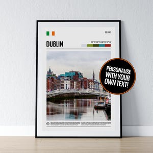 Póster de Dublín, arte mural de Dublín, Irlanda, coordenadas, impresión fotográfica, regalo de viaje, póster irlandés, decoración de pared para el hogar