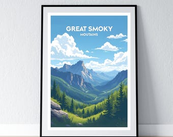 Great Smoky Mountains National Park poster Great Smoky Mountains National Park print minimalistische poster print Home decor kunst aan de muur reizen cadeau