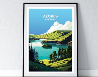 Azores Poster Azores Print Azores Islands Wall Art Gift Travel Poster Print Home Wall Decor Illustration Portugal WPA