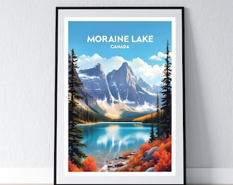 Moraine Lake Poster Banff Print Canada Wall Art Gift Travel Poster Print Home Wall Decor Illustration