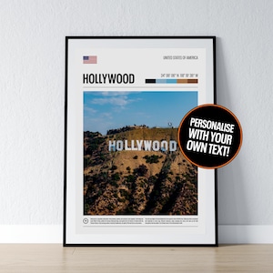 Hollywood Poster Hollywood Wand Kunst Hollywood Koordinaten Foto Druck Reise Geschenk Los Angeles Kalifornien USA Poster Print Home Wand Dekor