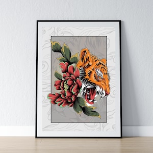 Japanese Tiger Print, Tattoo Print, Traditional Tattoo, Tiger, Japanese Wall Art, Japan Art Print, Tattoo Wall Art, Japanese Tattoo Art