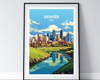 Denver Poster Denver Print Denver Wall Art Colorado Gift Travel Poster Print Home Wall Decor Illustration